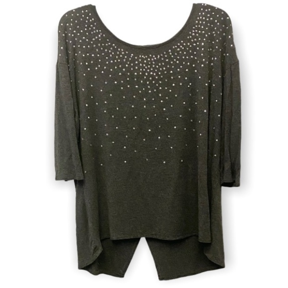 Belldini Loose Fit Gray Bling Rhinestones / Studs Tunic Top Stretchy Size Medium